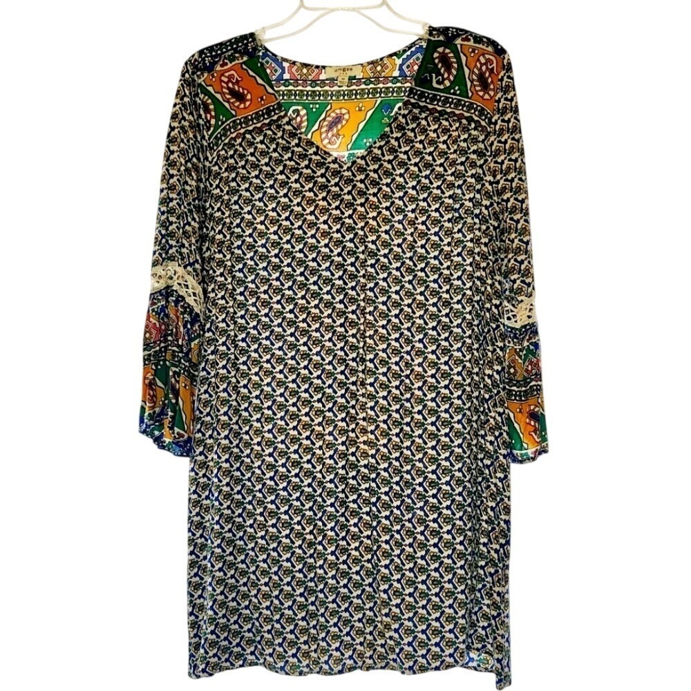 Umgee USA Women's Boho Gypsy Tunic Spring Summer Bell Sleeve Lightweight M